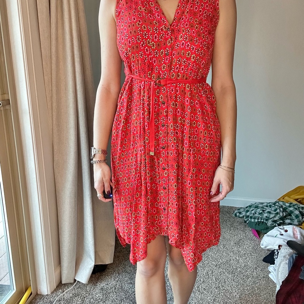 Maeve Asymmetrical Red Floral Dress